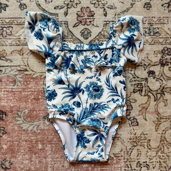 Janie and Jack One Piece Blue Floral Swimsuit - Picture 1 of 3